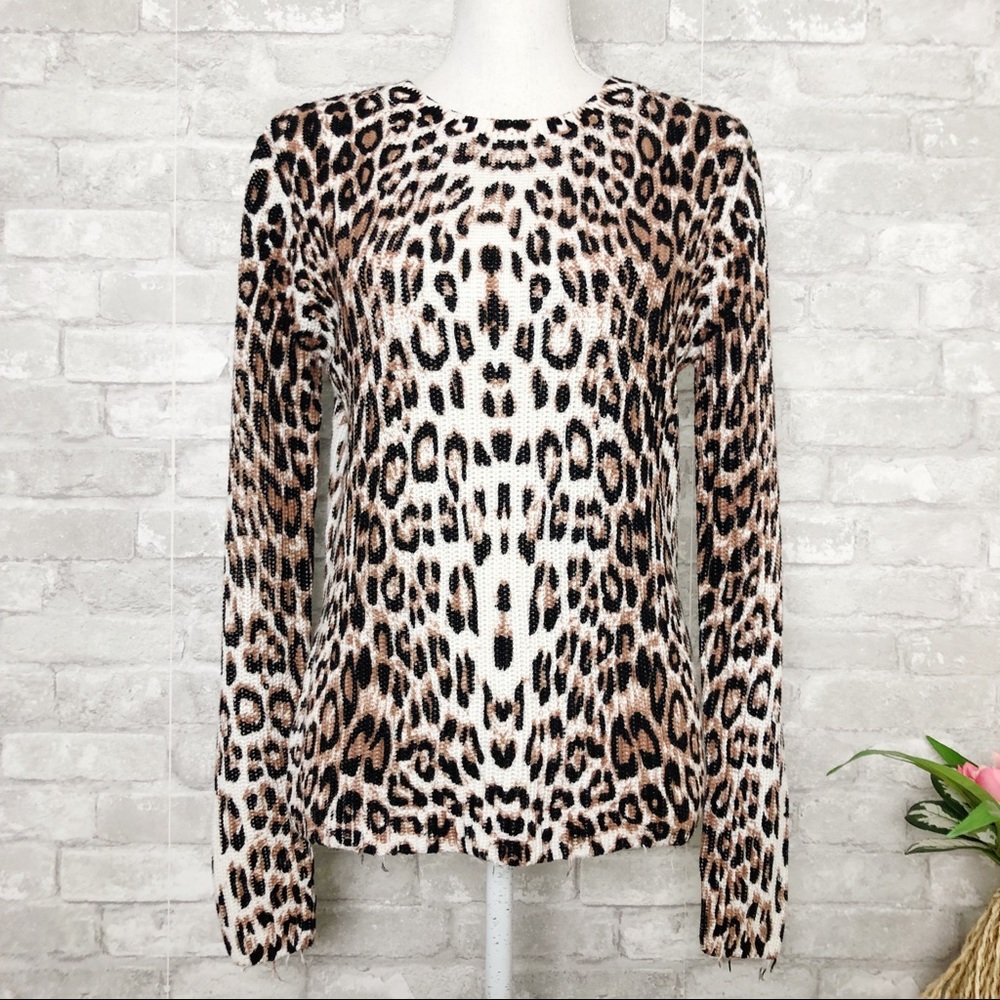 NWOT GENERATION LOVE Margaret Ribbed Knit Sweater Leopard Print w/ Raw Hem XS